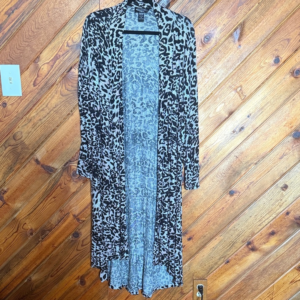 Leopard Print Duster Cardigan - Black & Cream